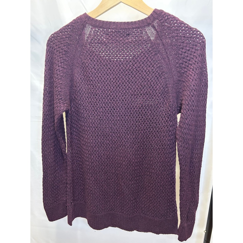 Loft Sweater Women PL Purple Excellent Basketweave Open Knit Wool Blend Raglan - Picture 5 of 5